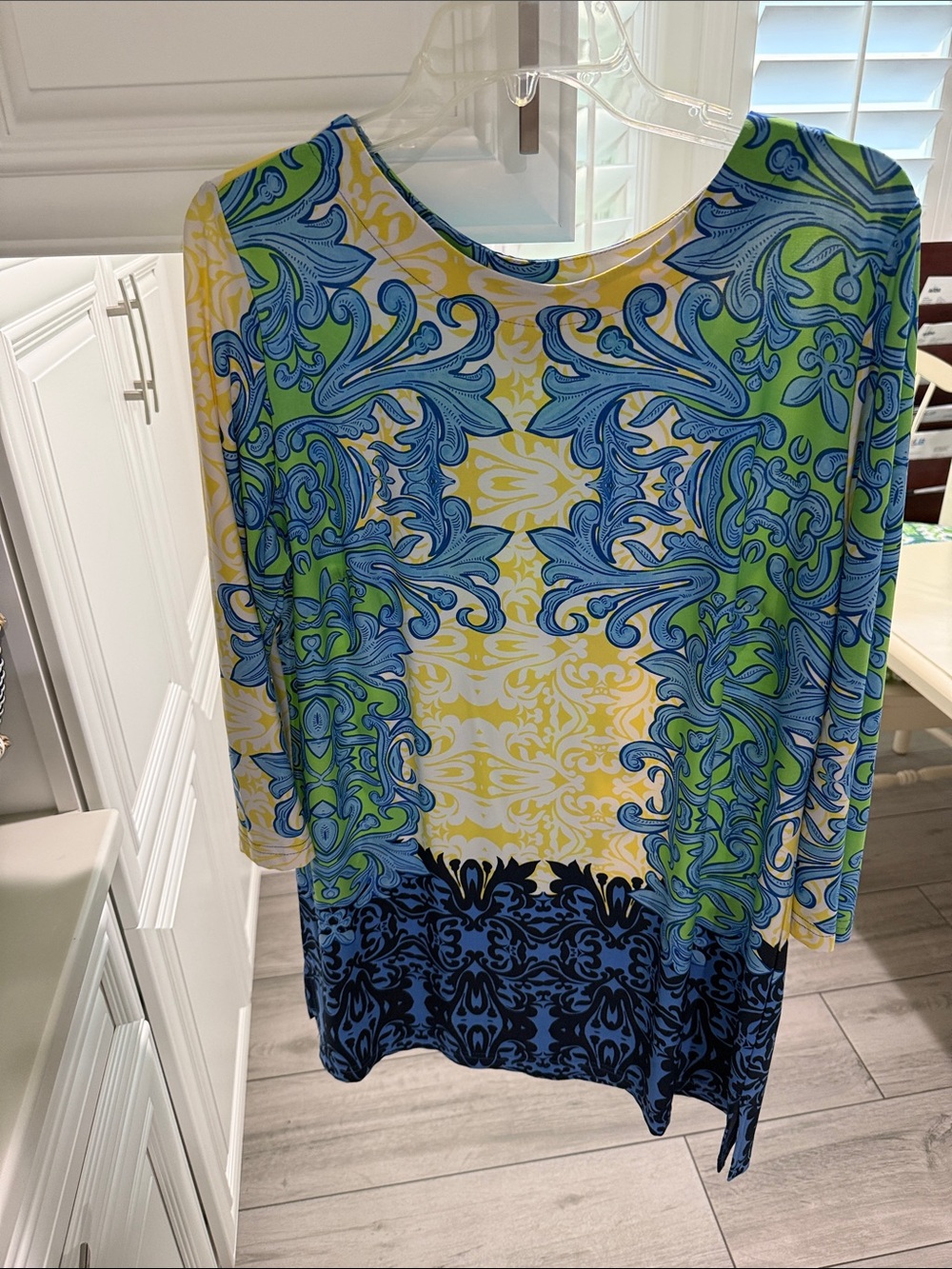 Peck & Peck Blue, Green & Yellow Patterned Tunic Top
